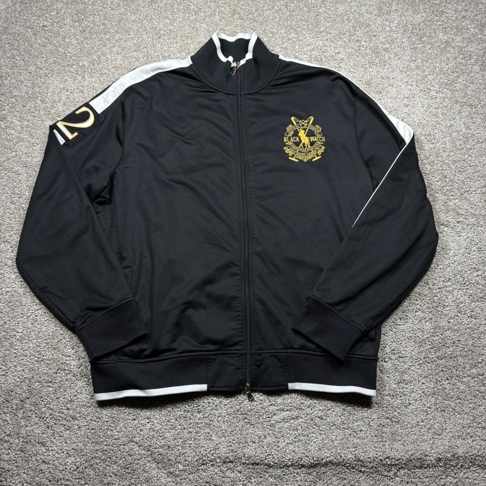 Polo Ralph Lauren Black Watch Polo Team Track‎ Jacket XL Black White Gold Zip